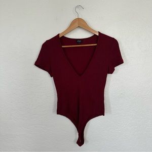 Lira V Neck Maroon Short Sleeve Bodysuit - Small
